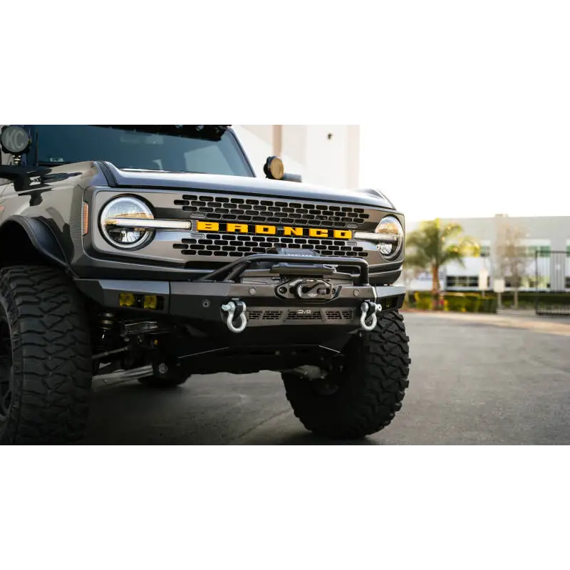 Black truck with light bar on DV8 Offroad 21-23 Ford Bronco Spec Series Front Bumper