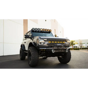 Black Jeep with Front Light Bar on DV8 Offroad 21-23 Ford Bronco Spec Series Bumper