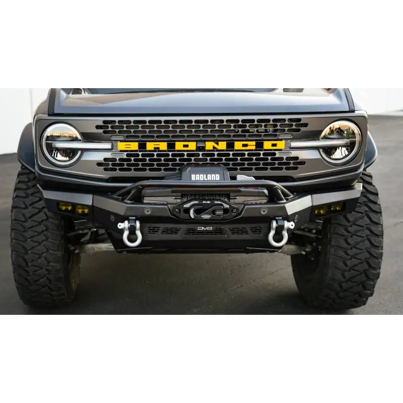 DV8 Offroad Spec Series Front Bumper for 21-23 Ford Bronco with Black and Yellow Bumper Bar
