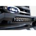 Close up of Ford logo on car grille in DV8 Offroad Elite Series 13in Light Bar.