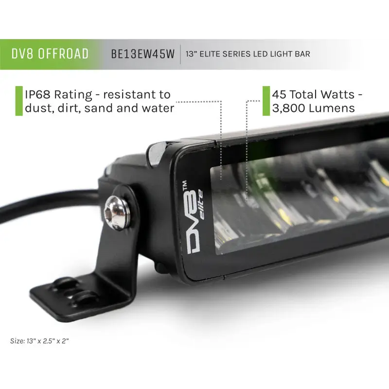 DV8 Offroad Elite Series 13in Light Bar providing invisible light.