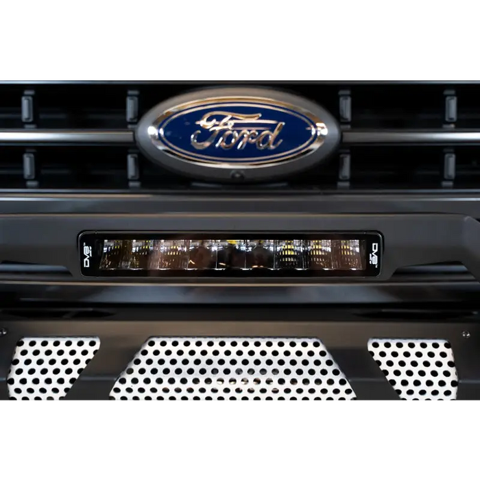 Close up of grille with Ford emblem on DV8 Offroad Elite Series lights