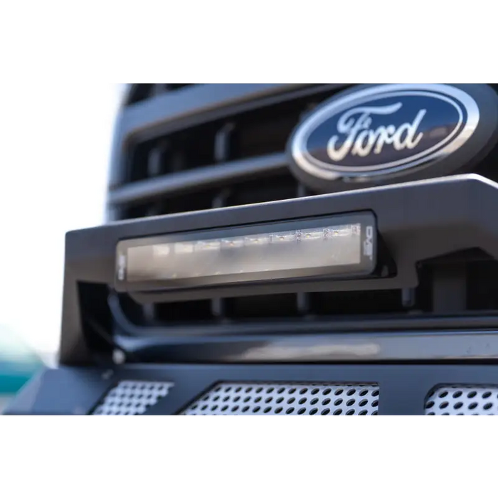 Close up of Ford logo on truck grille on DV8 Offroad Elite Series lights