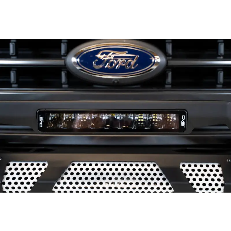 Close-up of Ford logo grille on DV8 Offroad Elite Series 13in Light Bar.