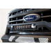 Close up of Ford truck grill with blue Ford logo on DV8 Offroad Elite Series 13in Light Bar 45W Flood/Spot LED.