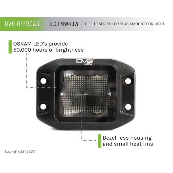 DV8 Offroad Elite Series 3in Cube LED Light - Invisible Light Technology