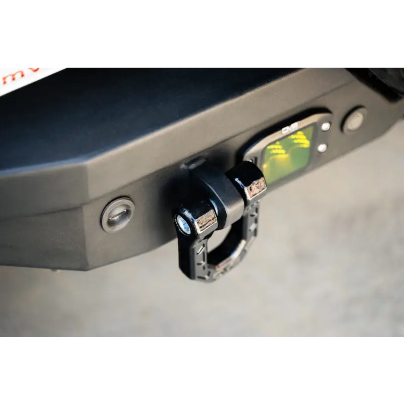 DV8 Offroad Elite Series D-Ring Shackles attached to handle bar in product named ’DV8 Offroad Elite Series D-Ring Shackles - Pair (