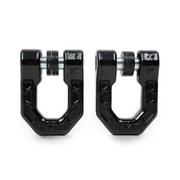 Pair of black metal D-Ring shackles for DV8 Offroad Elite Series - SEO friendly alt text.