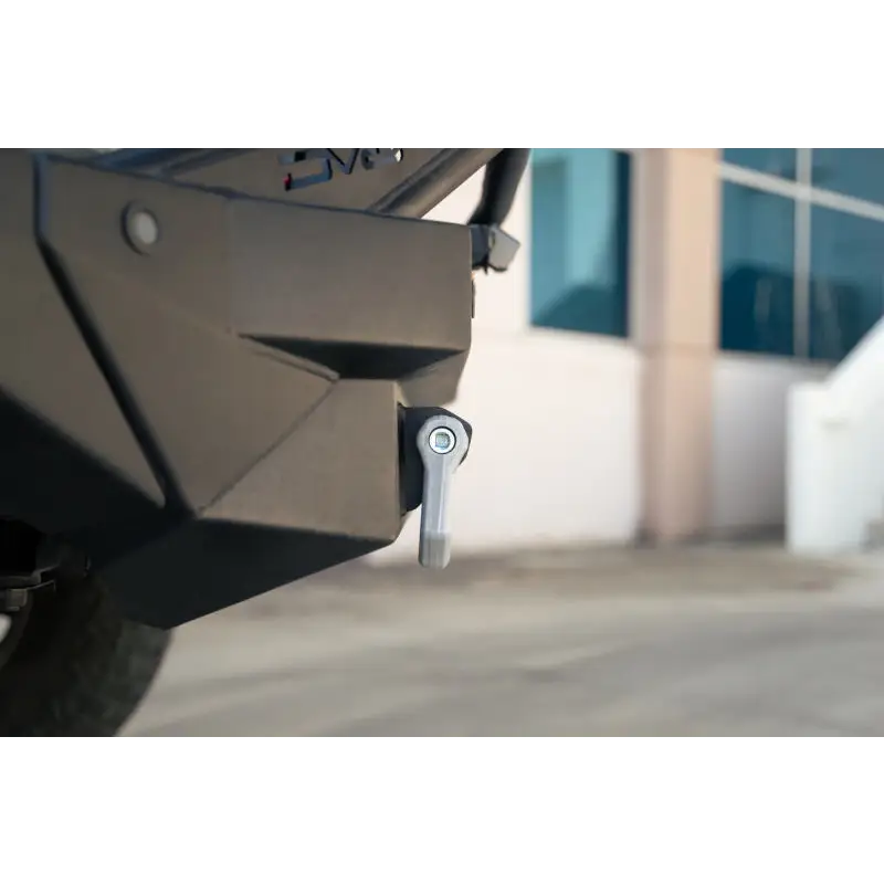 DV8 Offroad Elite Series D-Ring Shackles in Gray: Front bumper mounted on rear bumper.