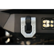 Front light of a motorcycle displayed in DV8 Offroad Elite Series D-Ring Shackles - Pair (Gray)