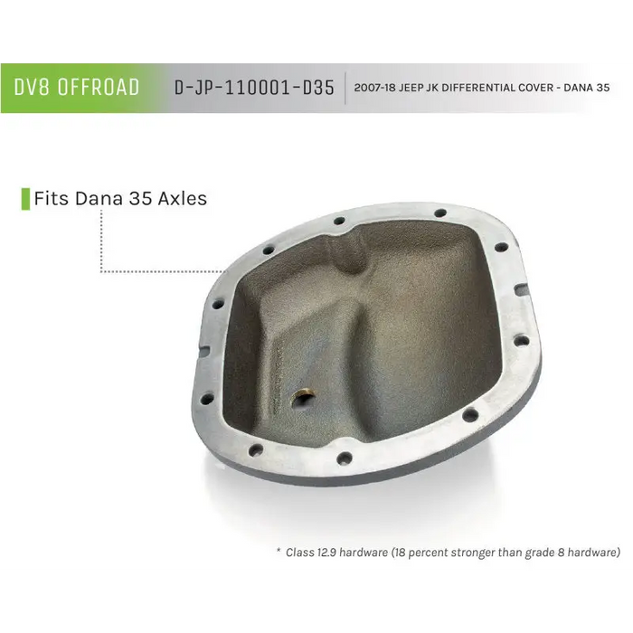 DV8 Offroad HD Dana 35 Diff Cover portrays cast iron close-up on white background.