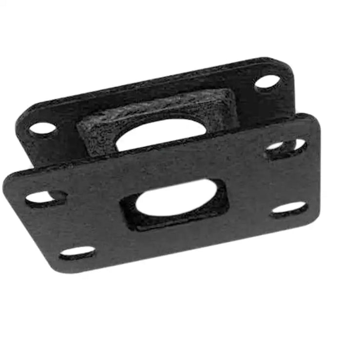 Black metal plate with holes and bolts for DV8 Offroad Jeep Wrangler front bumper adapter bracket.