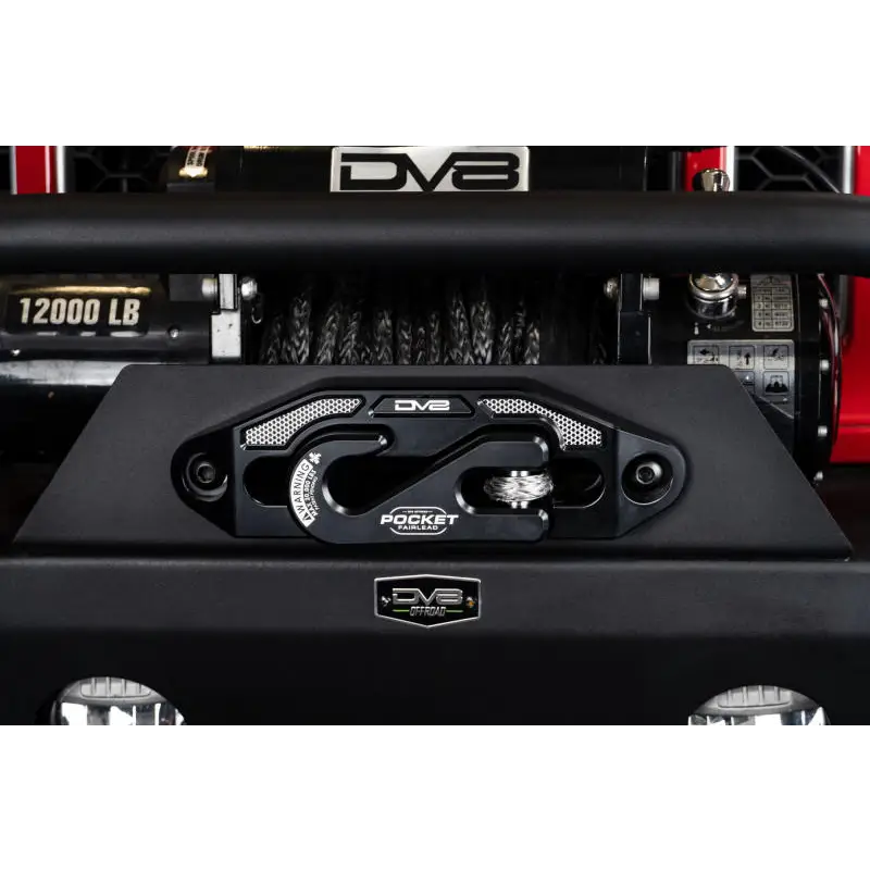 DV8 Offroad Pocket Fairlead For Synthetic Rope Winches: Red UTV front end with black bumper