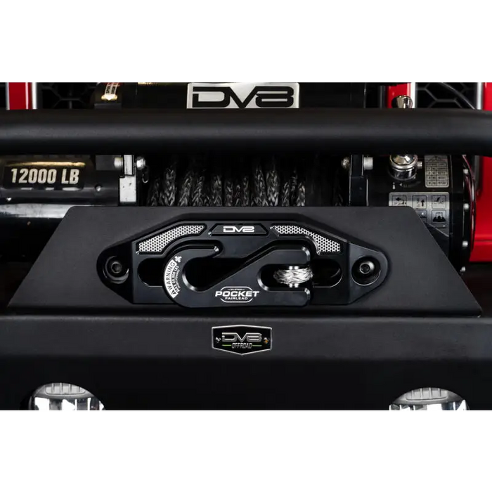 DV8 Offroad Pocket Fairlead For Synthetic Rope Winches: Red UTV front end with black bumper