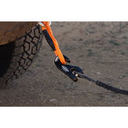 Close up of car tow rope on DV8 Offroad Pocket Fairlead for Synthetic Rope Winches.