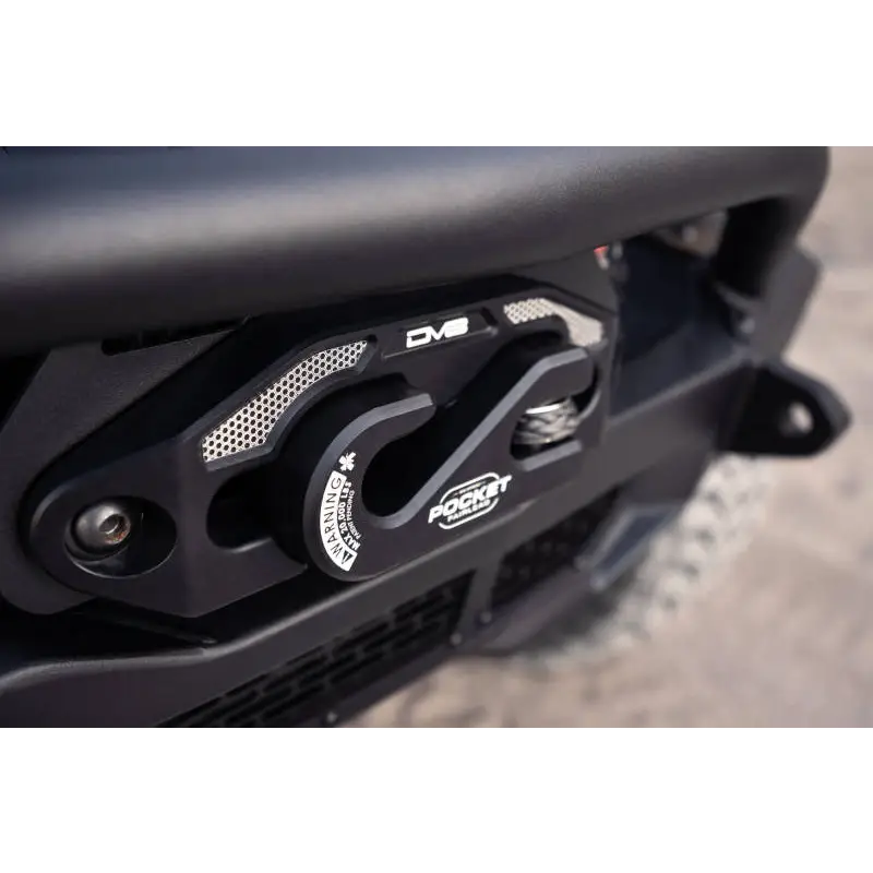 DV8 Offroad Pocket Fairlead for Synthetic Rope Winches - Front end of motorcycle with black handle