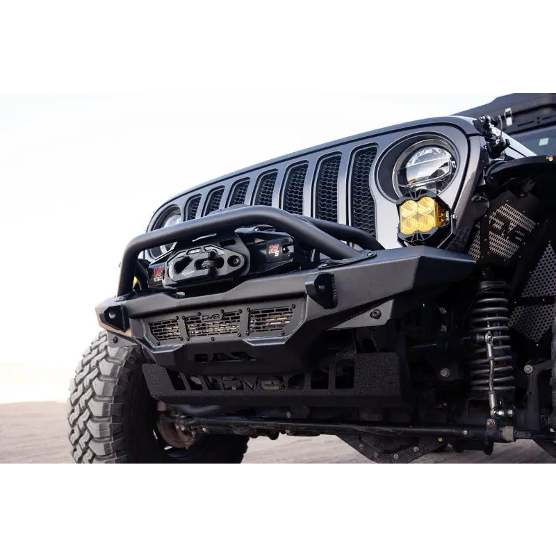 Black Jeep with DV8 Offroad Pocket Fairlead for Synthetic Rope Winches