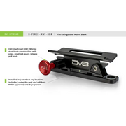 Red quick release button on DV8 Offroad Fire Extinguisher Mount for Jeep Wrangler.