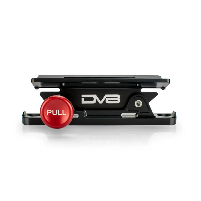 DV8 Offroad Quick Release Fire Extinguisher Mount red button on black metal device