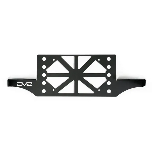 DV8 Offroad black metal bracket with four holes for universal license plate and pod light mounts.