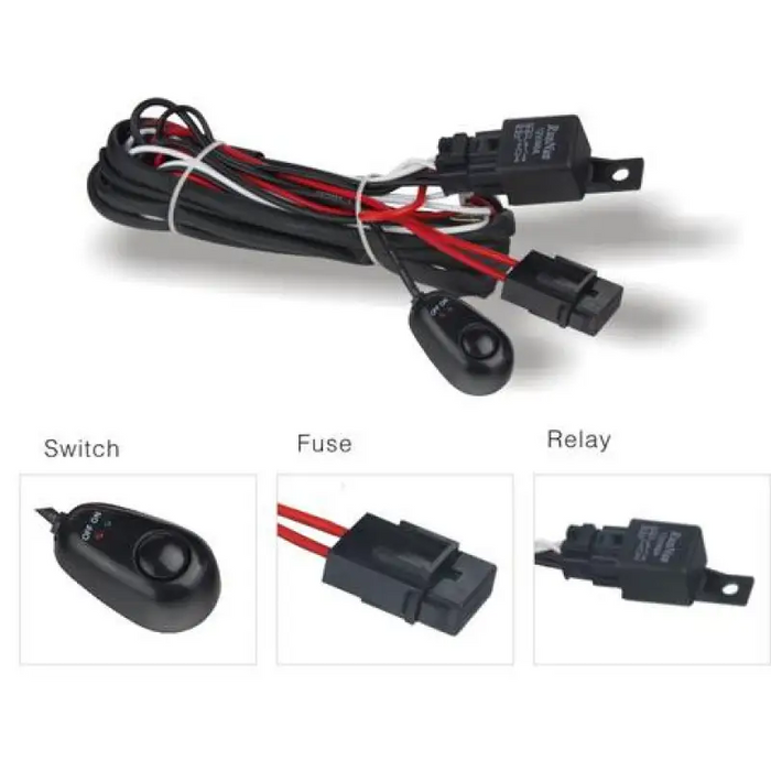 DV8 Offroad Wiring Harness with Relay and Switch - LEDs and wires displayed