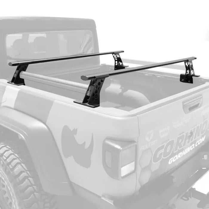 White Jeep with Black Roof Rack - Go Rhino XRS Cross Bars Kit for Ford F-150 and Toyota Tundra