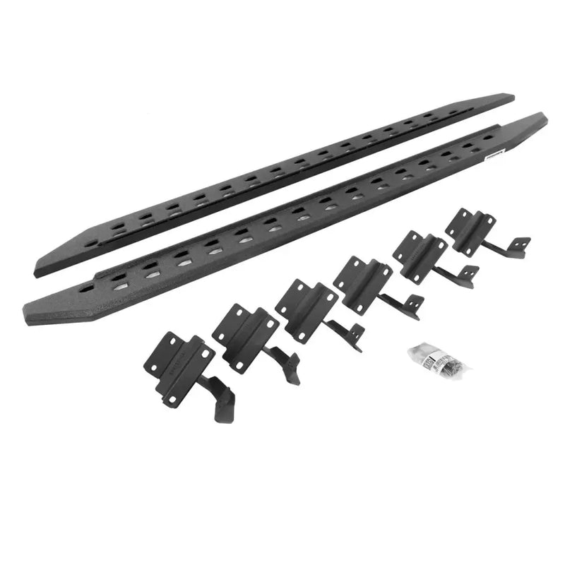 Black steel brackets for RB20 Slim Running Boards Kit, white background
