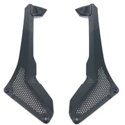 Black plastic front fender fenders for a BMW displayed on Jeep Wrangler windshield light bar mount.