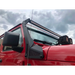 Red truck with black roof rack on Go Rhino Windshield Light Bar Mount for Jeep Wrangler.