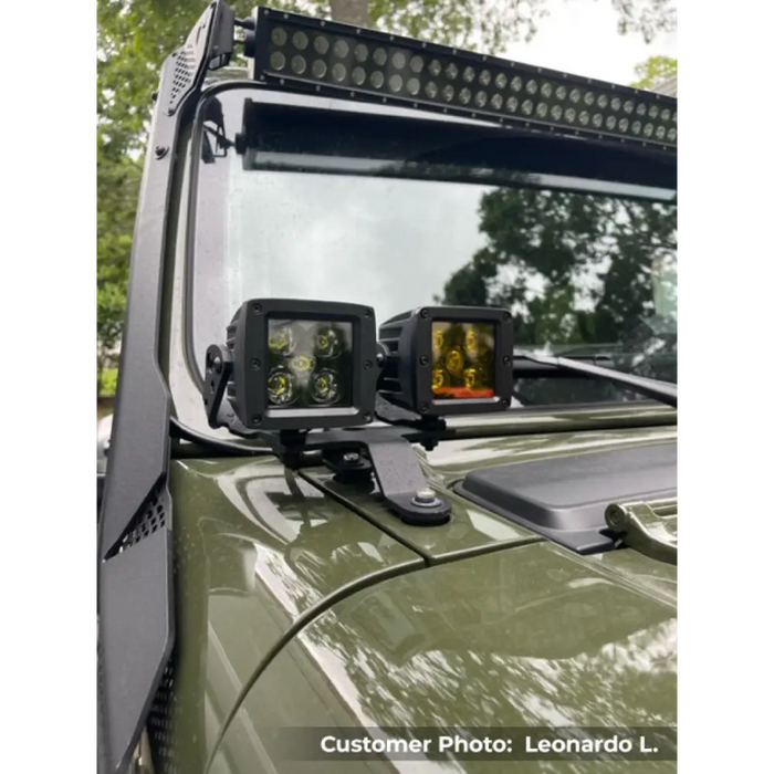 Jeep Wrangler 50in Single Row Windshield Light Bar Mount with Side Light