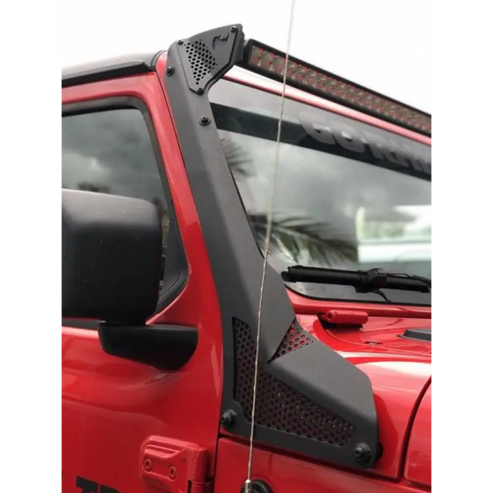 Mesh Jeep window vise on Go Rhino 50in Single Row Windshield Light Bar Mount.