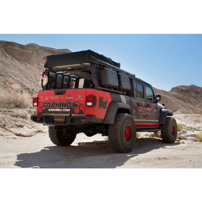 Go Rhino 19-21 Jeep Gladiator XRS Overland Xtreme Rack - Black parked in desert