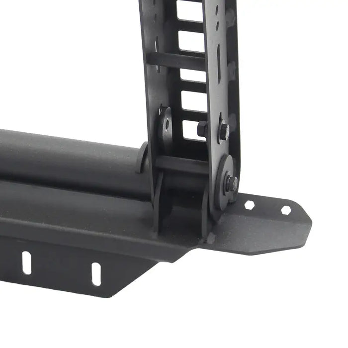 Black metal bracket for Jeep Gladiator XRS Overland rack.