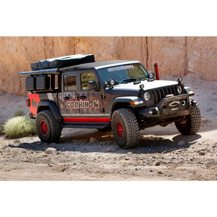 Jeep Gladiator XRS Overland Xtreme Rack by Go Rhino with Jeep logo.