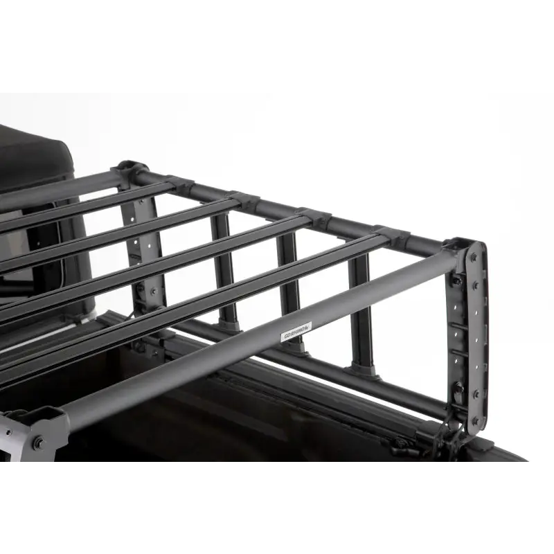 Close up of truck bed with XRS Overland Xtreme Rack on Go Rhino Jeep Gladiator product.