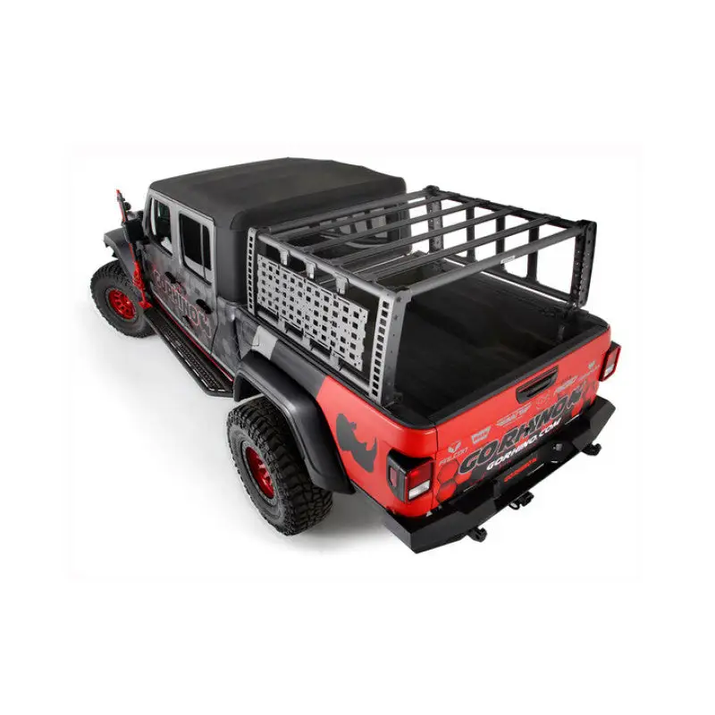 Jeep Gladiator XRS Overland Xtreme Rack with black top and red bumper
