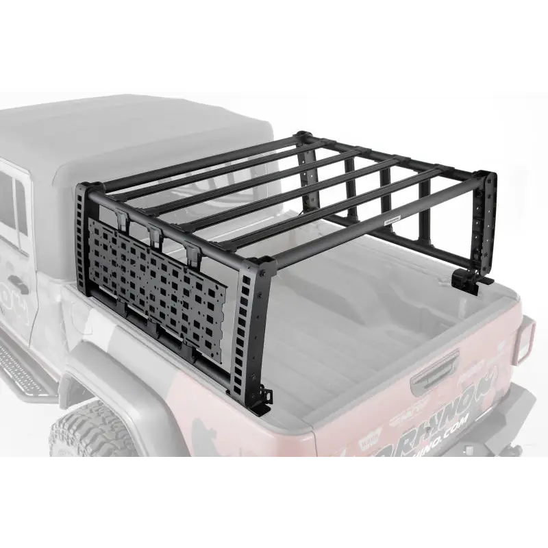 Black Jeep Gladiator XRS Overland Xtreme Rack displayed on Go Rhino product.