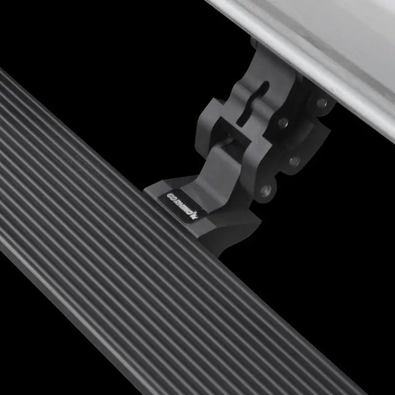 Jeep Gladiator electric running board with black stripe alt text.