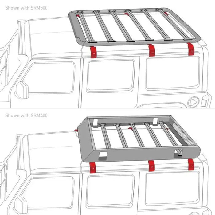 Go Rhino mounting kit for SRM Rack: rear view of van with top open.