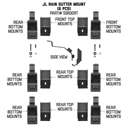 Go Rhino 6pc Rain Gutter Mounting Kit for SRM Rack rear mounts and installation instructions