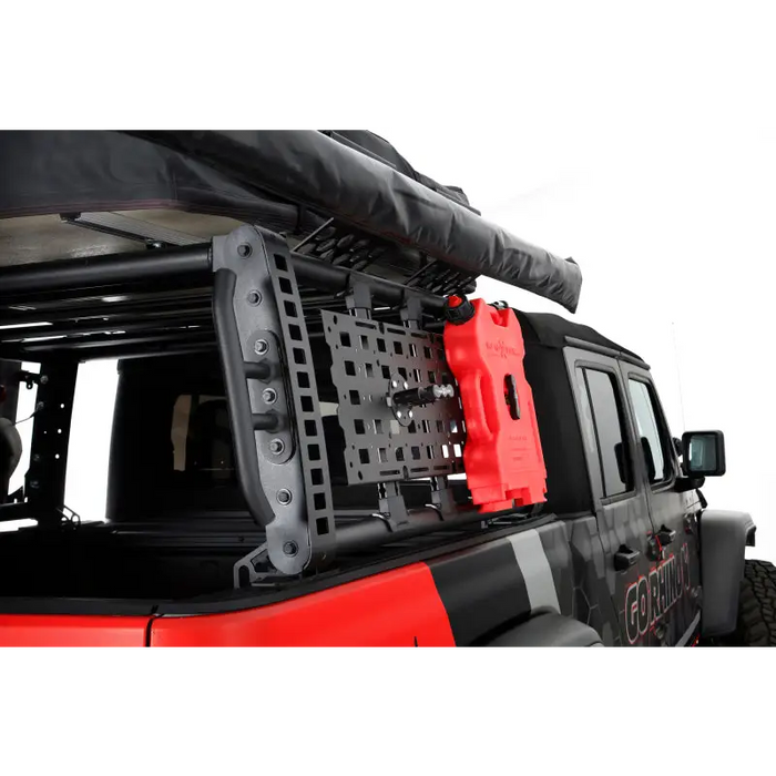 Red Jeep with Black Roof Rack - Go Rhino Accessory Gear Plate Kit