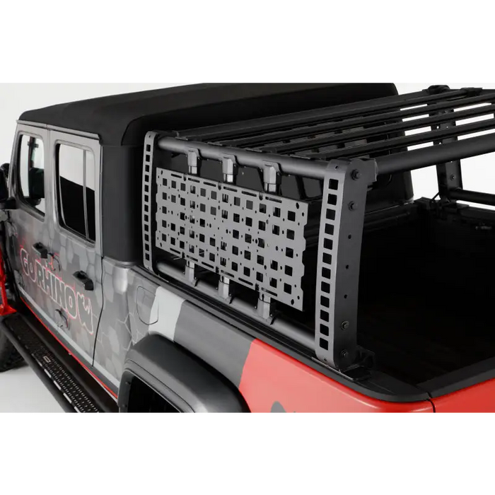 Close up of Jeep with gear plate rack from Go Rhino Rhino Accessory Gear Plate Kit.