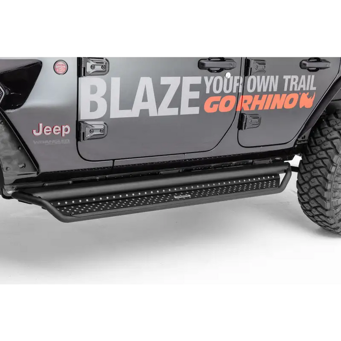 Go Rhino Dominator Extreme D1 Side Steps - Tex Blk - 73in Jeep Wrangler Front Bumper