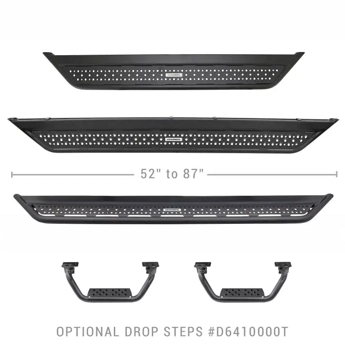 Diagram of front bumper and bumpers on crew cab pickup truck Go Rhino Dominator Extreme D6 SideSteps