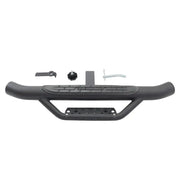 Close up of anti-rattle black bumper hitch step with keyboard for Jeep Wrangler and Ford Bronco.