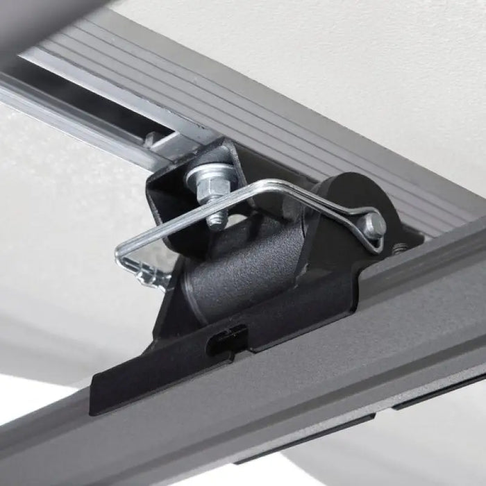 Close up of metal ceiling brackets in Go Rhino Rhino Quick Release Tent Bracket Kit.