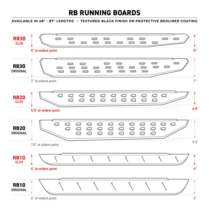 Go Rhino RB20 Slim Running Boards - Universal 80in. - Tex. Blk