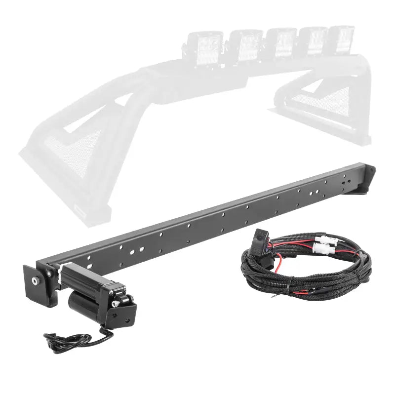 Close up of black car roof rack with wires - Go Rhino Sport Bar 2.0 (Mid Size) in Tex Blk