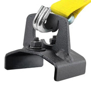 Yellow handle on black metal clamp in Go Rhino Rhino Tie Down Kit for easy tie downs on Jeep Wrangler.