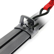 Black and red Rhino Tie Down Kit strap with red hook for Jeep Wrangler.